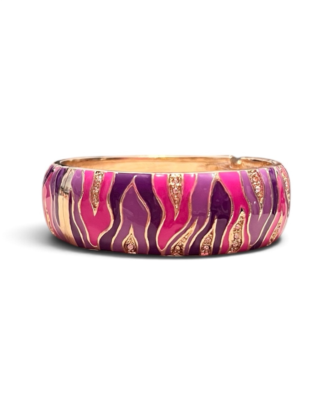 Pink & Purple Enamel Crystal Hinged Bangle Bracelet